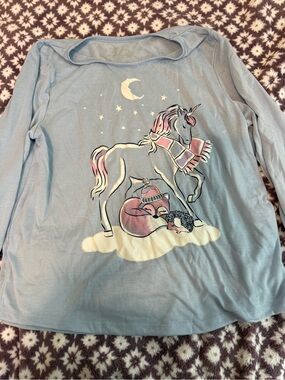 Girls' Light Blue Unicorn Long Sleeve Tee
